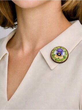 Vintage Artist-Signed, Hand-Painted Porcelain Floral Brooch